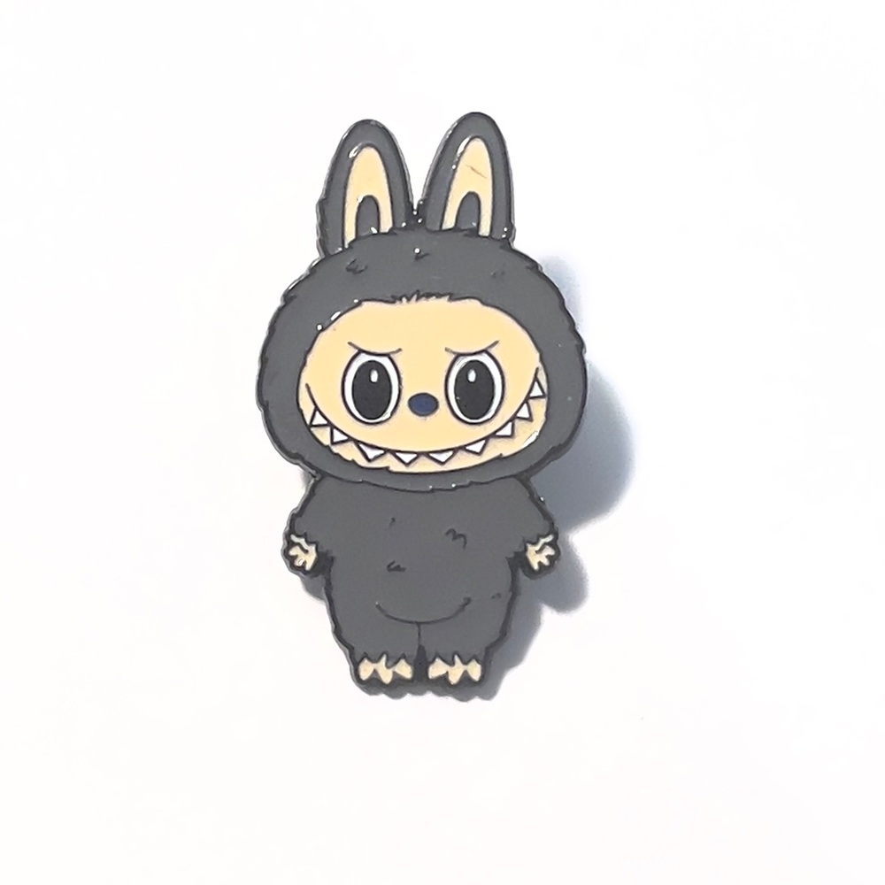 Labubu-Inspired Grey Kawaii Monster Enamel Pin
